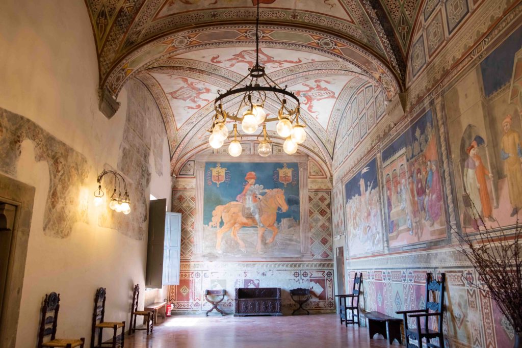 Frescoed ballroom of a medieval Italian castle